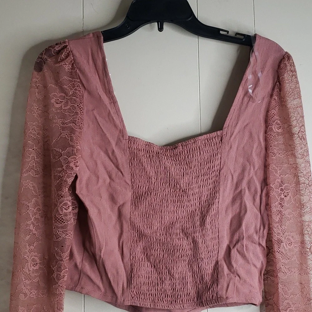 Wild Fable Women's Long Sleeve Lace Bustier Top Brown Small